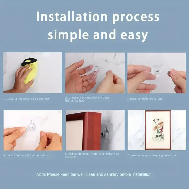 50/10pcs Self-adhesive Wall Hooks for Photo Frame Clock Strong Adhesive Transparent Nails Wall Hook Hangers Hanging Nail Holders