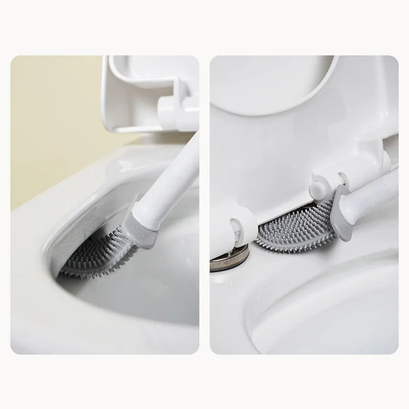 Hanging Silicone Toilet Brush Cleaner with Long Handle Flexible Cleaner Bathroom Brush Quick Drying Holder Bathroom Accessories