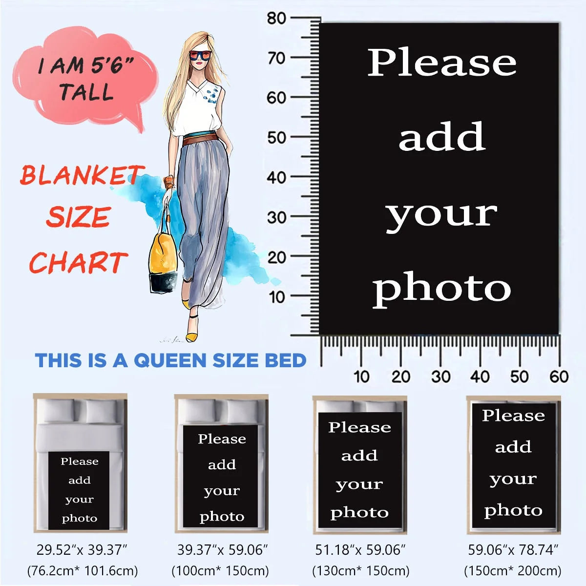 Custom Digital Flannel Fleece Blanket, suitable for family beds, sofas, offices, outdoor camping, Customized Blanket with Images