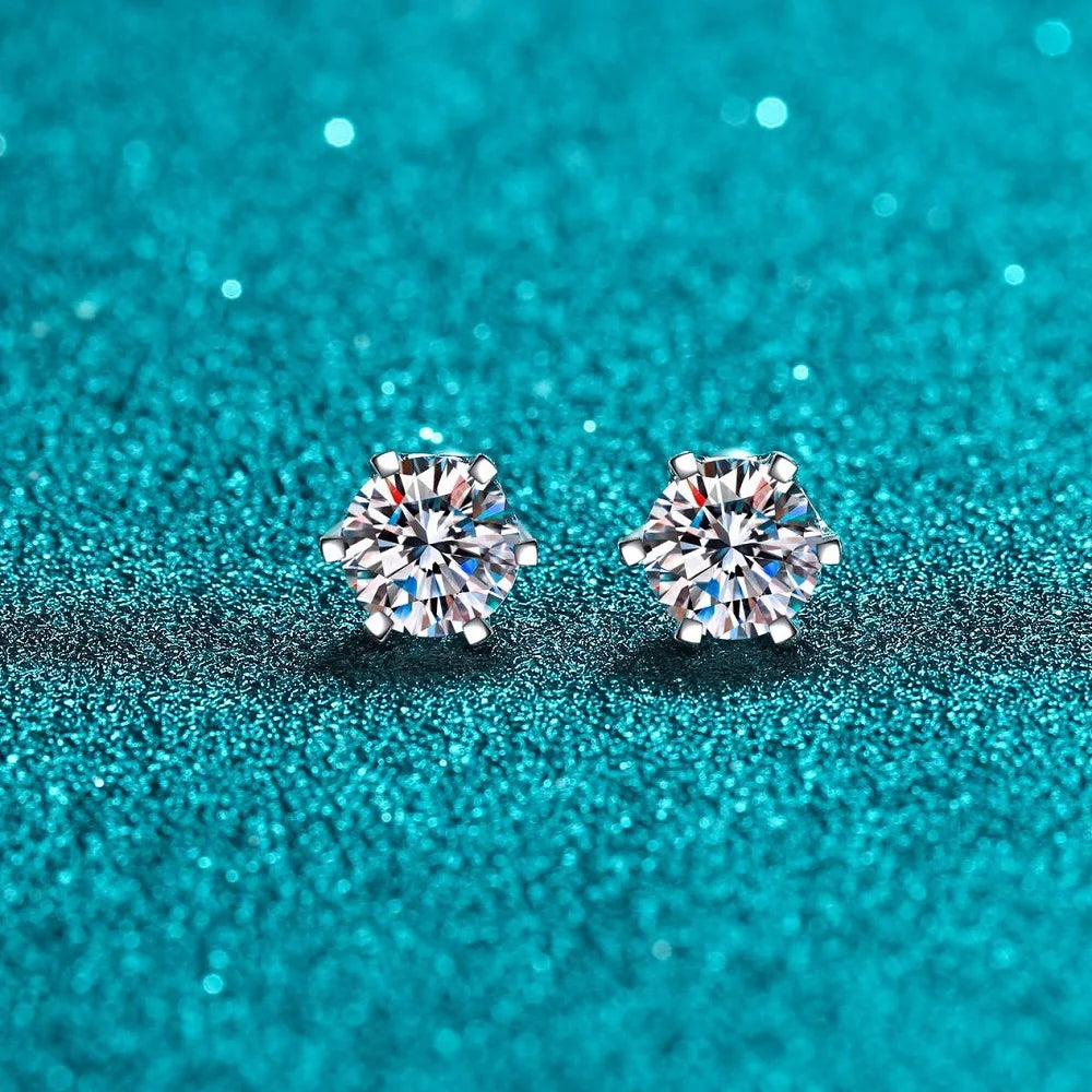 BIJOX STORY Women's Moissanite Screw Stud Earrings D Color 925 Sterling Silver 6 Prong Diamond Wedding Fine Jewelry