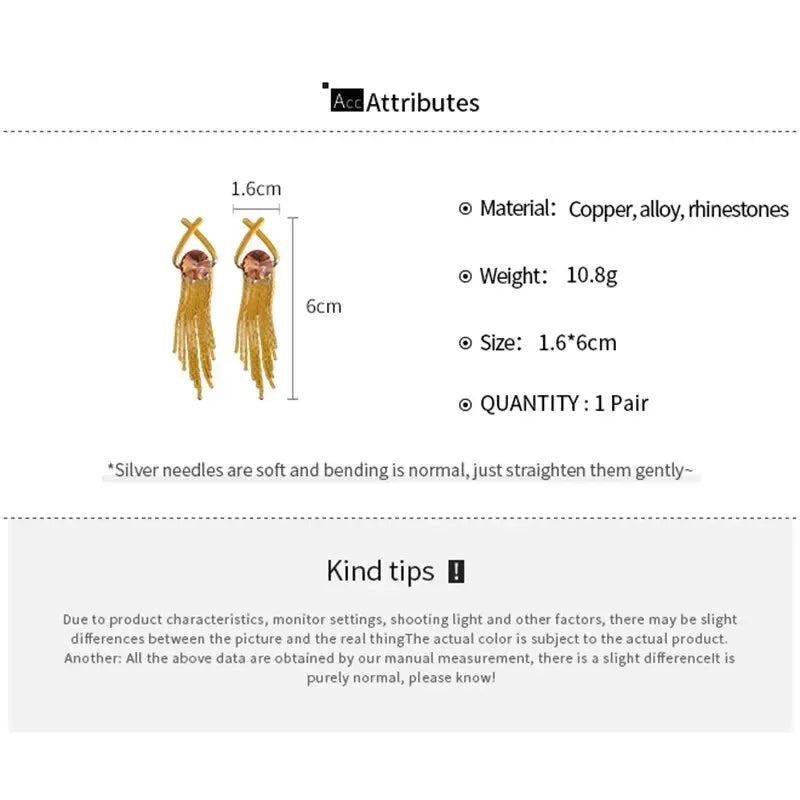 Long Tassel Rhinestones Chains Ear Line Drop Earrings for Women Gold Color Delicate Dangle Earring Hanging Charm Fashion Jewelry