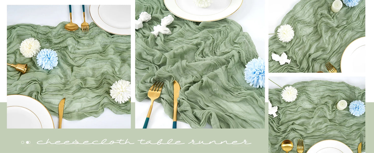 Boho Cheesecloth Table Runner, Semi-Sheer Gauze Fabric Rustic TableRunner for Wedding Bridal Shower Party Banquet