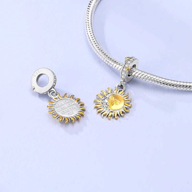 Original 925 Sterling Silver Gold Series DIY Charms Beads Inlaid Zirconium Sun Leopard Pendants Fit Bracelet DIY Jewelry Making