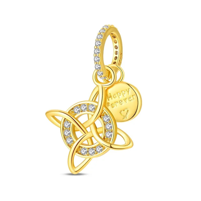 Original 925 Sterling Silver Gold Series DIY Charms Beads Inlaid Zirconium Sun Leopard Pendants Fit Bracelet DIY Jewelry Making