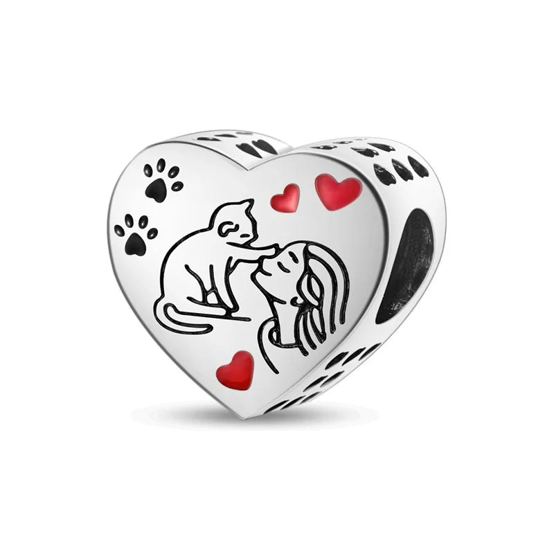 Dogs Pet Charms 925 Silver Heart Shaped Pink Zircon Claws Pendants Fit Original S925 Bracelets Fine DIY Birthday Jewelry Gifts