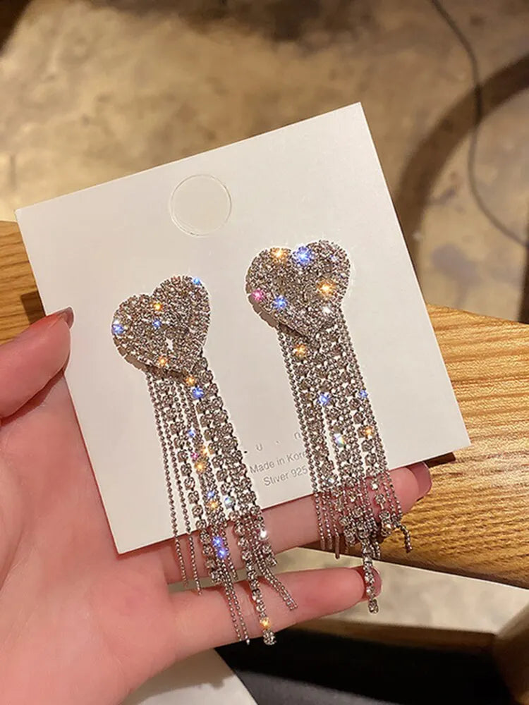 Butterfly Earrings For Women Sparkly Rhinestone Long Tassel Earrings Heart Drop Earrings Wedding Party Jewelry Valentine Gifts C