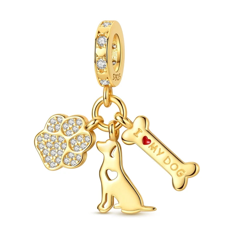 Original 925 Sterling Silver Gold Series DIY Charms Beads Inlaid Zirconium Sun Leopard Pendants Fit Bracelet DIY Jewelry Making