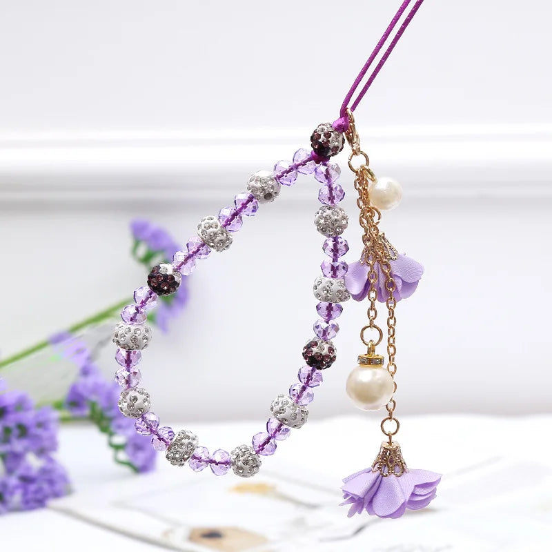 Short Mobile Phone Hanging Rope Creative Gypsum Flower Bracelet Wrist Rope Crystal Phone Case Pendant Fflower Pendant For Women