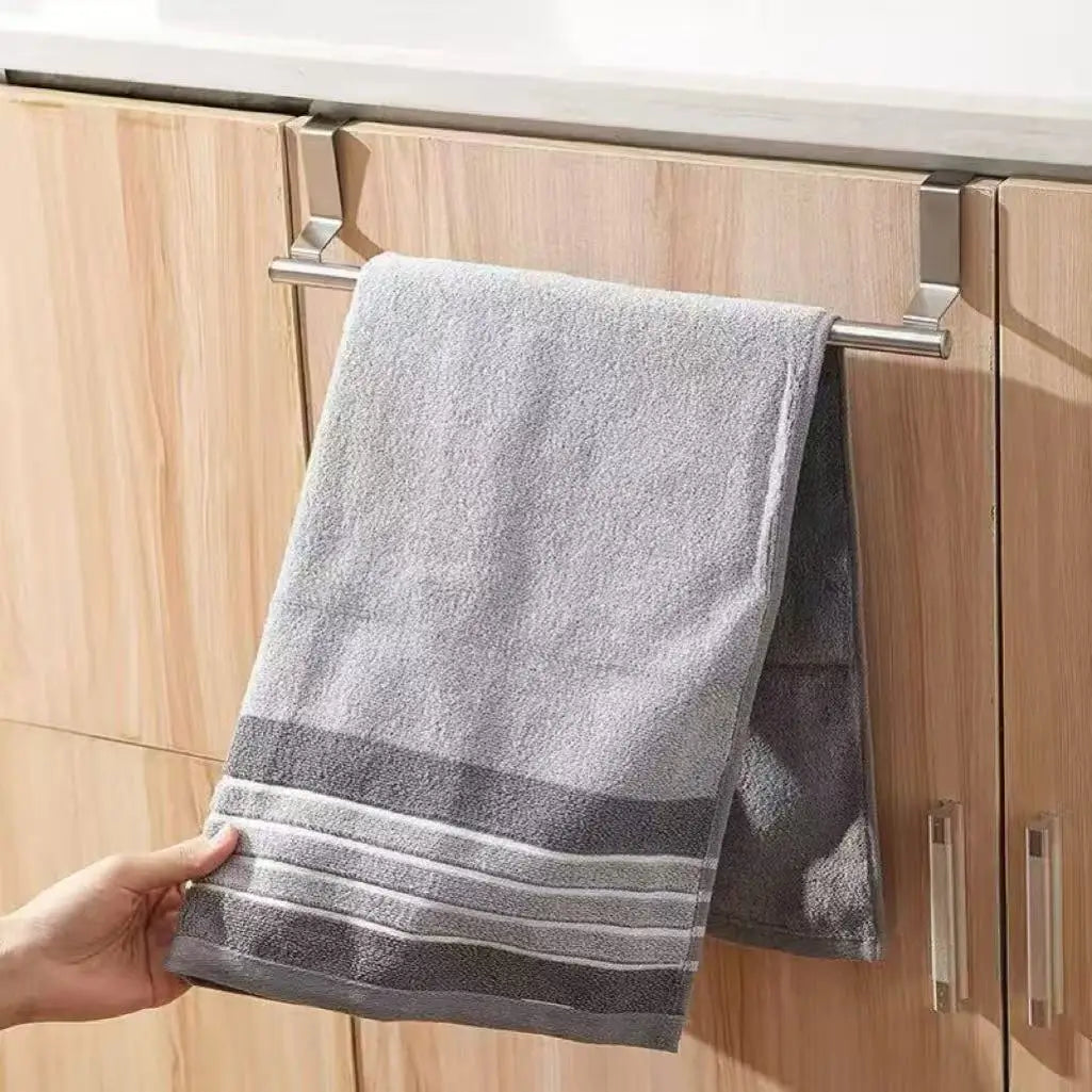 1/2Pcs Towel Rack Over Door Towel Bar Hanging Holder Stainless Steel Bathroom Kitchen Cabinet White Black Towel Rag Shelf Hanger