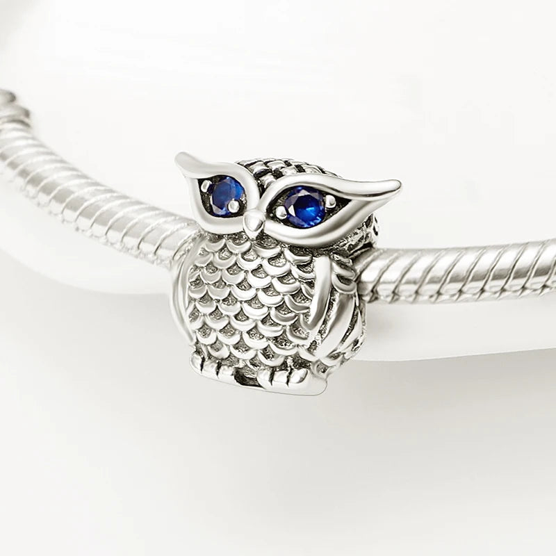 925 Silver Color Mushroom Owl Cat Bone Animal Charms Beads Fit Pandach 925 Original Bracelets Fine DIY Birthday Jewelry Gifts