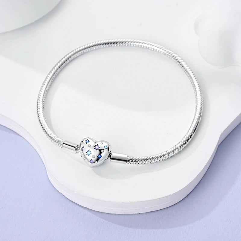 New 925 Sterling Silver Heart Shaped Zircon Snake Bone Bracelet For Women Fashion Birthday Jewelry Gift