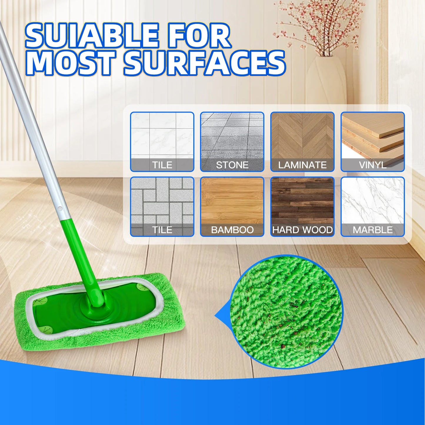 Reusable Microfiber Mop Pads Silent Shoe Covers Wet & Dry Cleaning Cloths Home Washable Floor Cleaning Supply