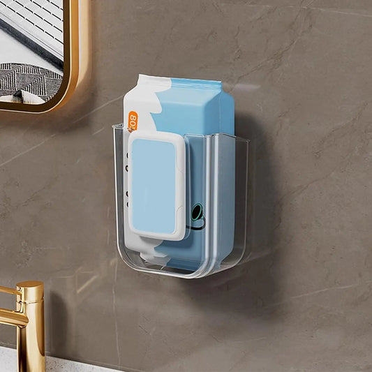 Wet Wipes Dispenser Wall Mounted Storage Box Organizer Tissue Dispenser Adhesive Secure Mount for Family Toilet Home Bathroom