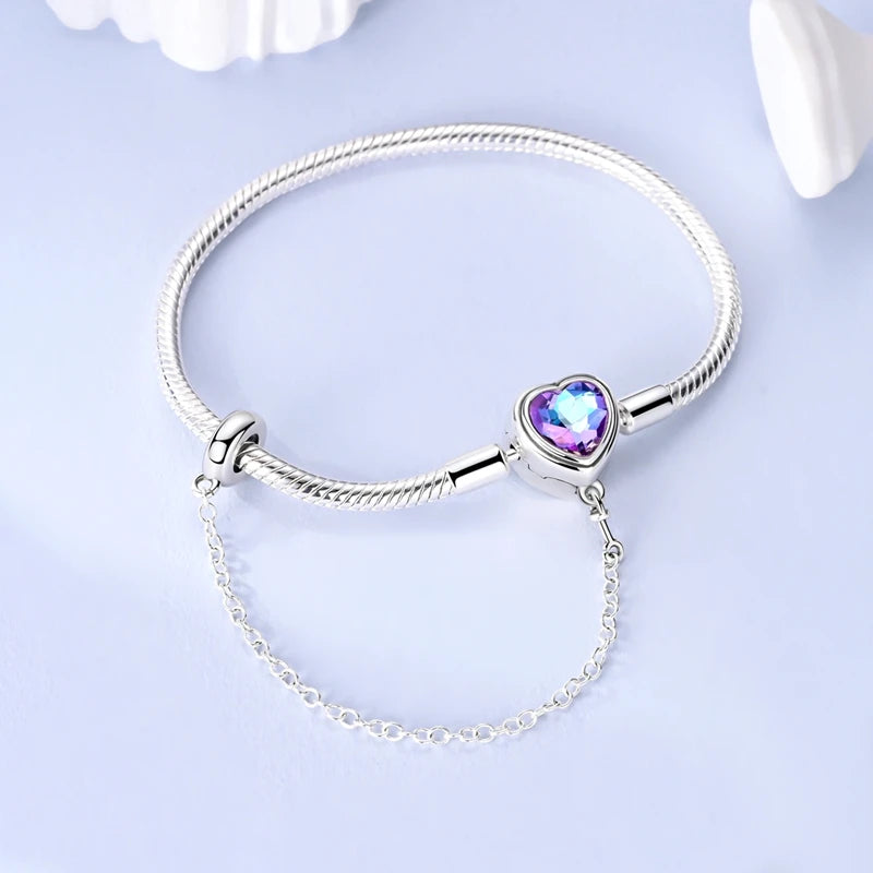 New 925 Sterling Silver Heart Shaped Zircon Snake Bone Bracelet For Women Fashion Birthday Jewelry Gift
