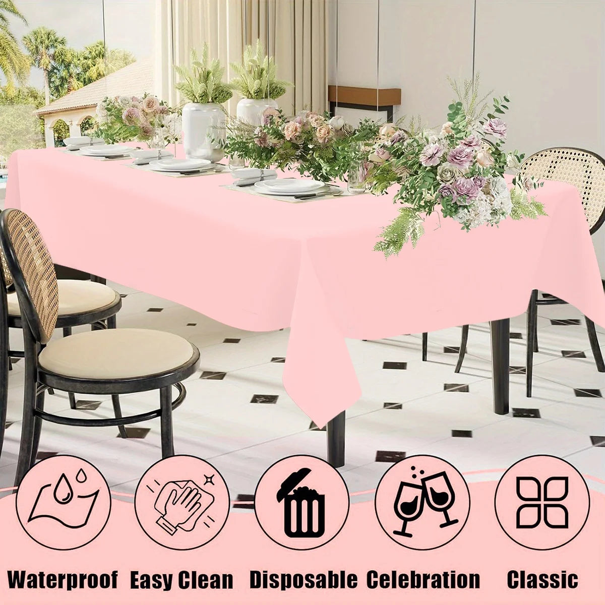 183×137cm Solid Pink Tablecovers Plastic Tablecloth for Wedding Decoration Girls Adult Birthday Party Supplies Table Decor