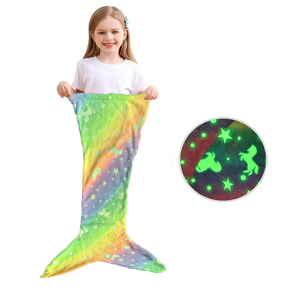 New Night Glow Mermaid Tail Blanket Soft Flannel Fleece Wearable Companion  Cute Kids Blankets  for All Seasons