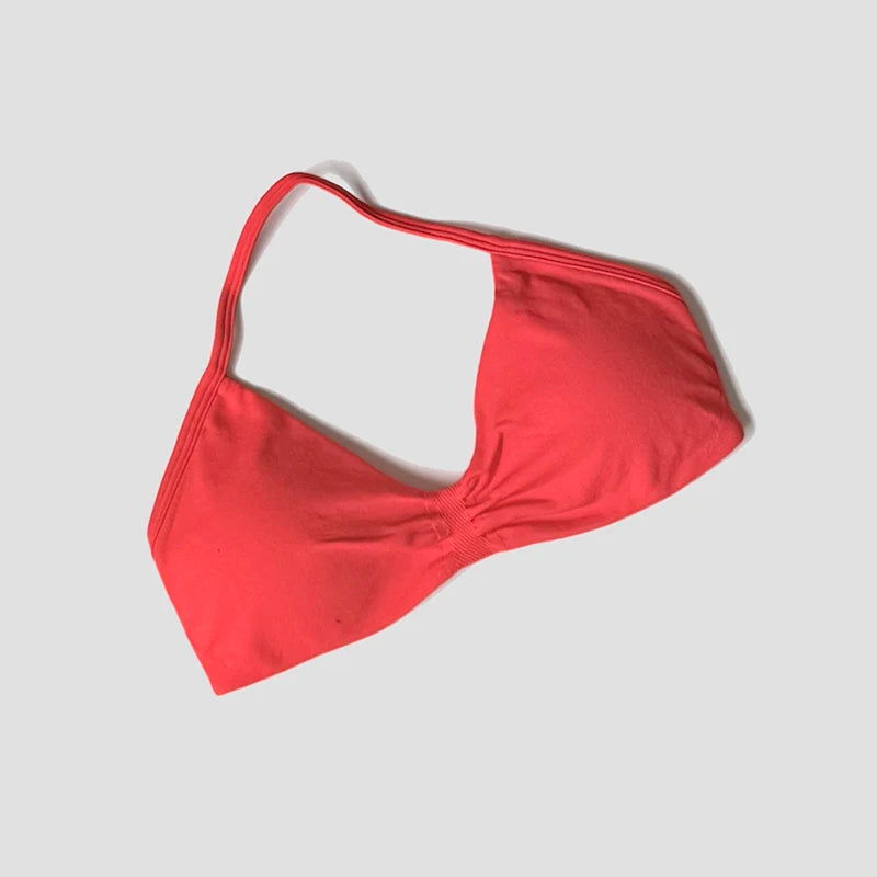 Seamless Gym Sport Bra Breathable Strappy Halter Bra Shockproof Crop Top Fitness Push Up Workout Top Women