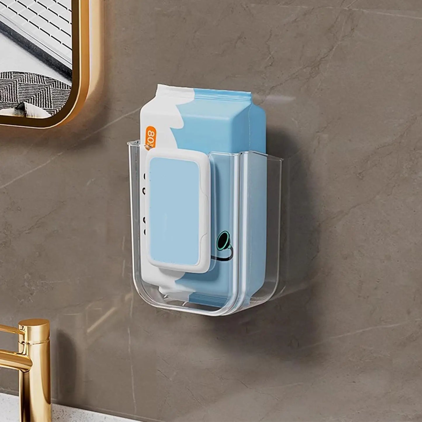 Wet Wipes Dispenser Wall Mounted Storage Box Organizer Tissue Dispenser Adhesive Secure Mount for Family Toilet Home Bathroom