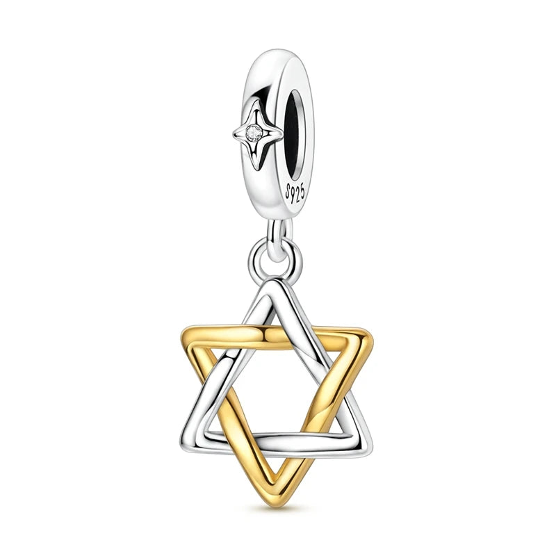 Original 925 Sterling Silver Gold Series DIY Charms Beads Inlaid Zirconium Sun Leopard Pendants Fit Bracelet DIY Jewelry Making