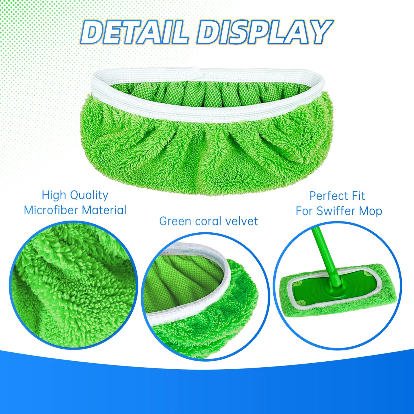 Reusable Microfiber Mop Pads Silent Shoe Covers Wet & Dry Cleaning Cloths Home Washable Floor Cleaning Supply