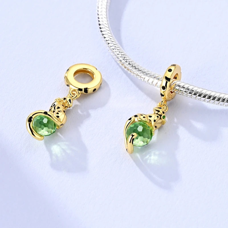Original 925 Sterling Silver Gold Series DIY Charms Beads Inlaid Zirconium Sun Leopard Pendants Fit Bracelet DIY Jewelry Making