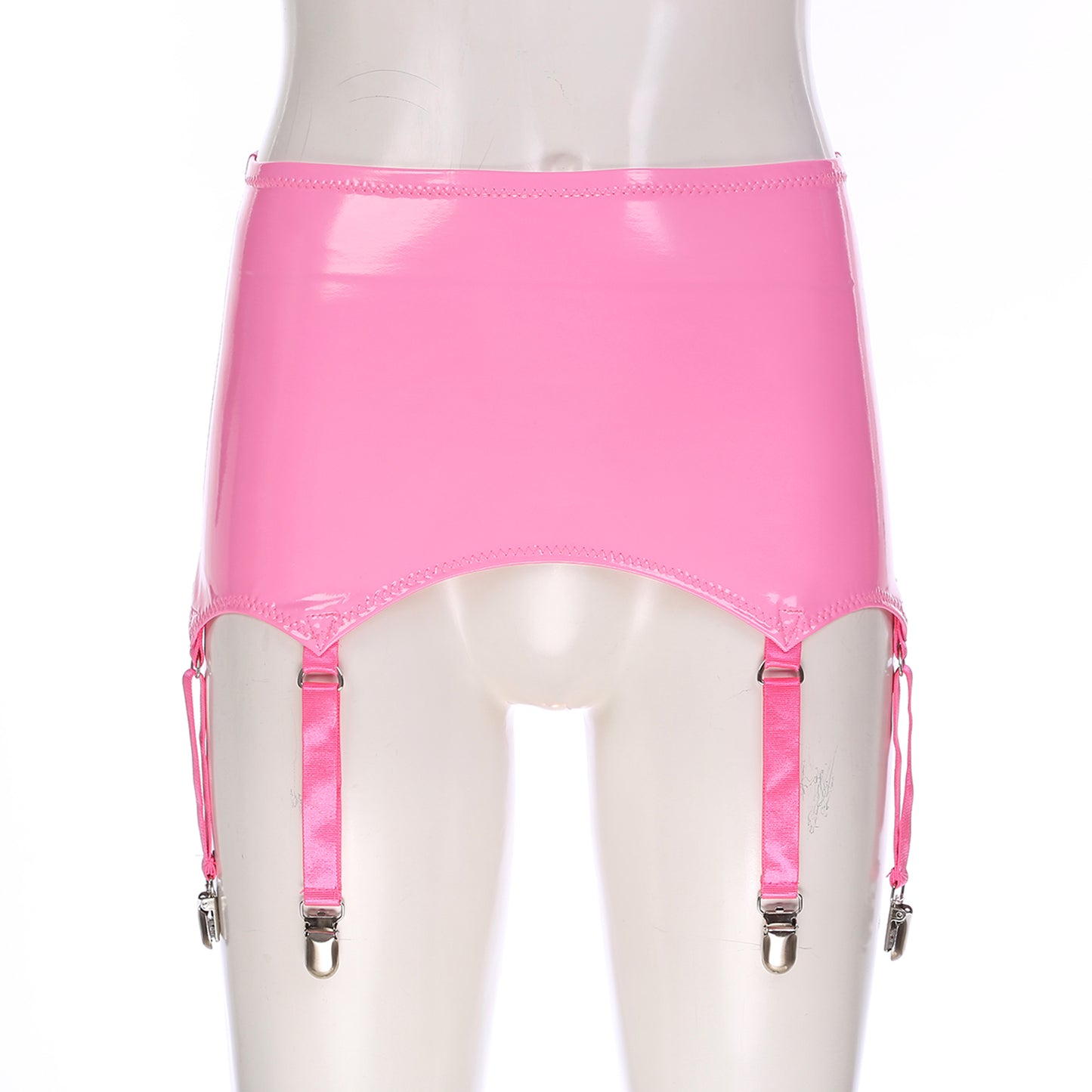 Womens Garters Latex Skirts Suspender Garters Belt Wet Look Patent Leather Mini Skirts Garters with Metal Clips Clubwear Costume