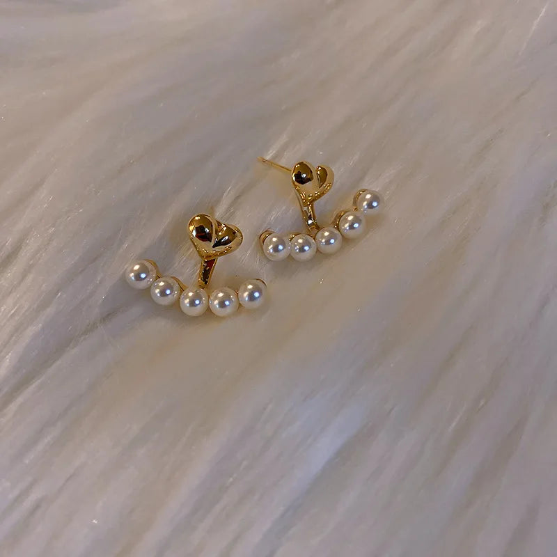Light Luxury Imitation Pearl Stud Earrings Sweet Heart-shaped Ear Stud For Women Fashion Party Wedding Brid Jewelry Gift K