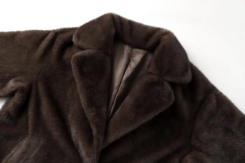 Neo Mint 2024 Winter Luxury Faux Mink Fur Coat Women Iconic Brand Long Outerwear Jacket Crystal Hooks Street Style Warm Overcoat