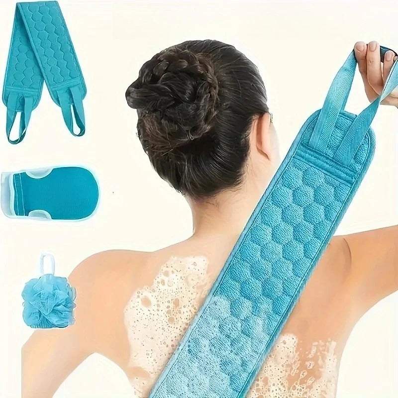 3pcs 3-in-1 Exfoliating Bath Towel Set Soft Back Scrubbing Bath Glove Washcloth & Shower Ball Loofah for Deep Body Cleaning