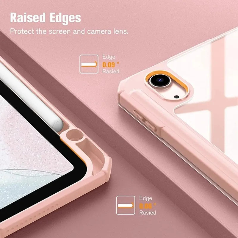 Smart PU Case for iPad Air 4th 5th iPad 10th 10.9 Funda iPad Pro air 12th 11th 11" 7th 8th 9th 10.2 2 9.7 10.5 Transparent Cover
