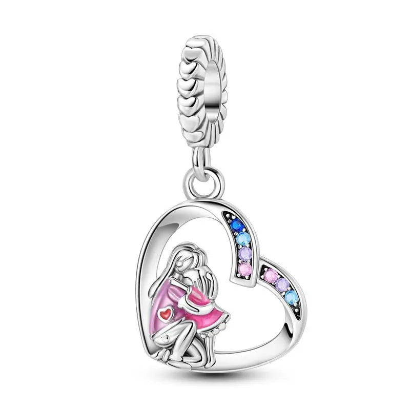 925 Silver Relief Carved Palm Leaf Heart Blue Dragonfly Butterfly Hummingbird Lucky Clover Enamel Dangle Charms Fit Bracelet