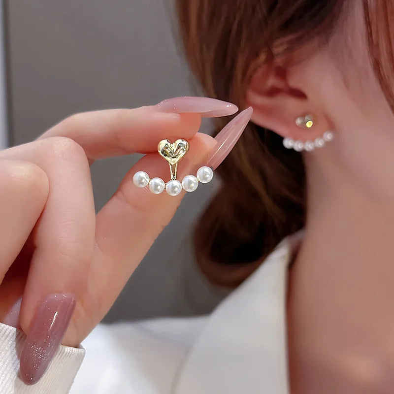 Light Luxury Imitation Pearl Stud Earrings Sweet Heart-shaped Ear Stud For Women Fashion Party Wedding Brid Jewelry Gift K