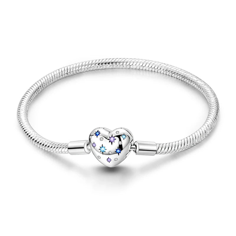 New 925 Sterling Silver Heart Shaped Zircon Snake Bone Bracelet For Women Fashion Birthday Jewelry Gift