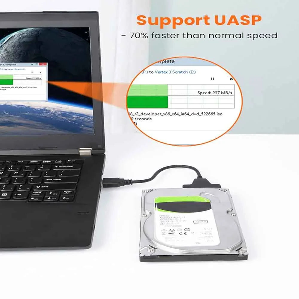For 2.5 inch Hard Drive HDD/SSD Data Transfer SATA to USB 3.0 Adapter Cable, External Hard Drive Converter Support UASP (Black)