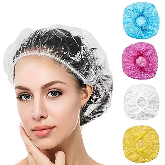100 Pieces/set Women's Disposable Shower Cap  Plastic Waterproof Head Cover  Pink Spa Salon  Hotel Hair Dye  Elastic Hair Cap