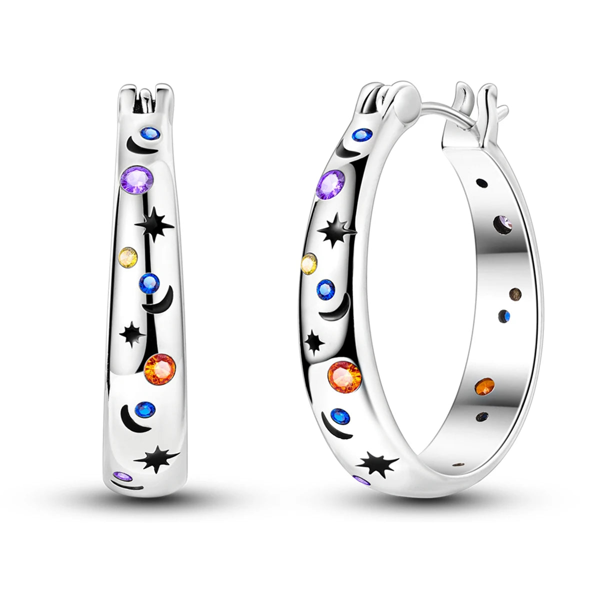 Original 925 Sterling Silver Hoop Earrings Brilliant Starry Sky Earrings For Women Fine Engagement Wedding Birthday Jewelry Gift