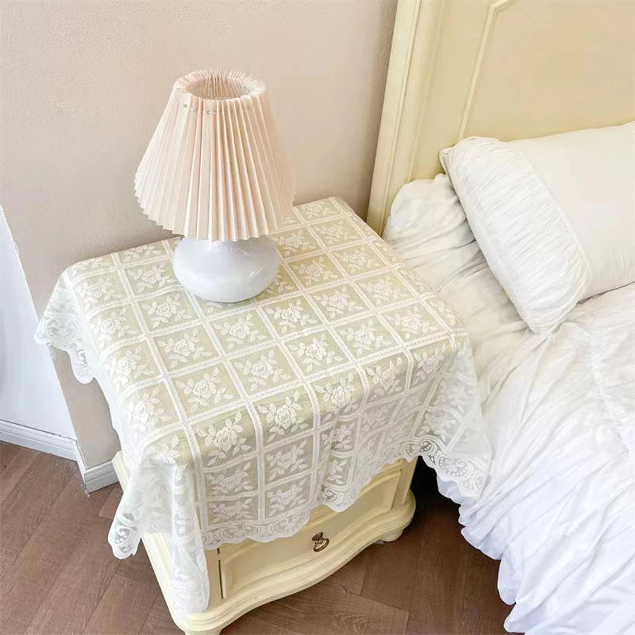 One Antique Embroidered Lace Tablecloth - Solid Color Elegant Flower Cut Process Polyester Square Tablecloth, 100% Polyester