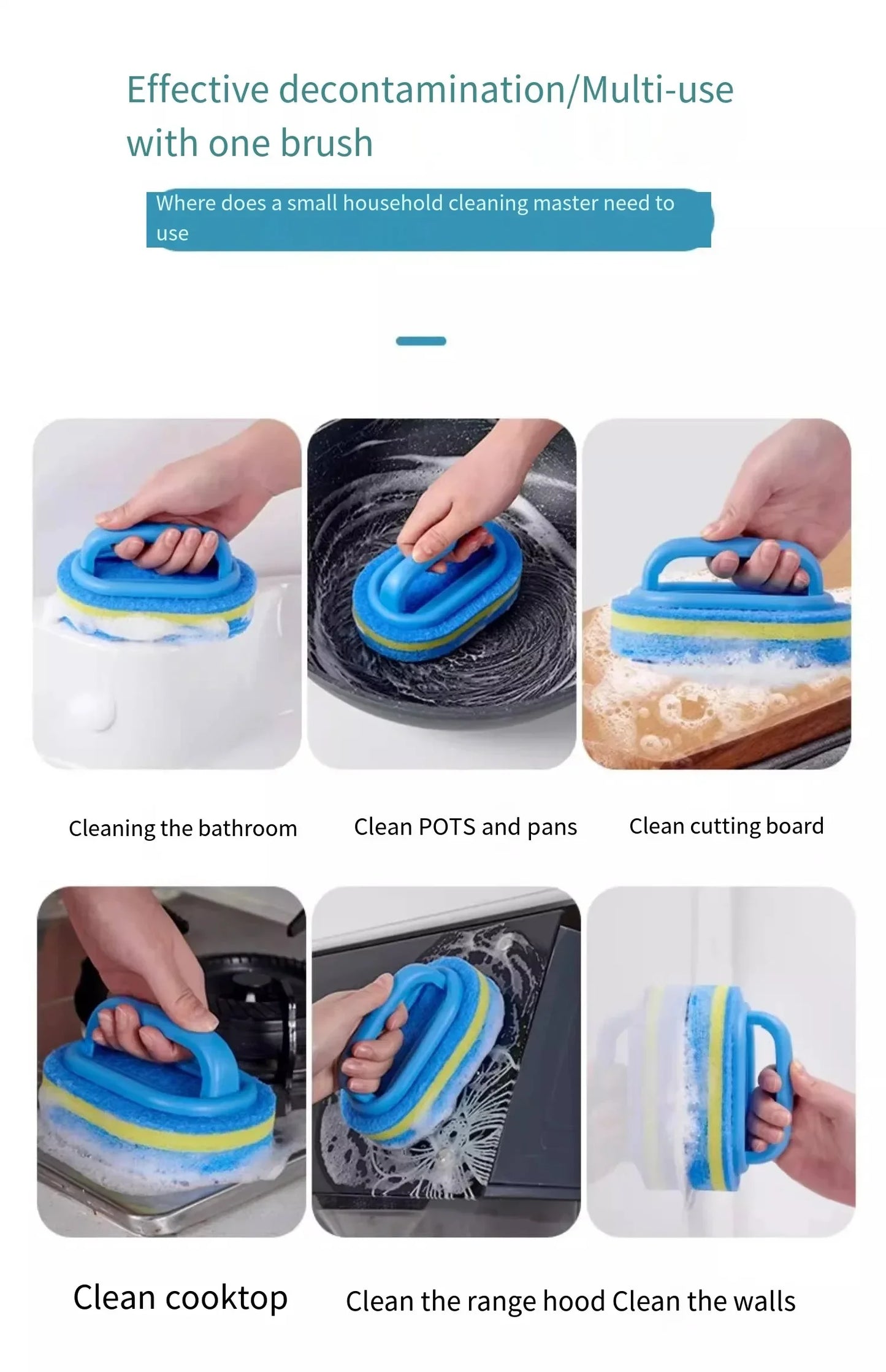 Pot Washing Kitchen Cleaning Brush with Handle - Pot Washing High-Density Thick Scouring Pad Ceramic Tile Wall Cleaning Brush