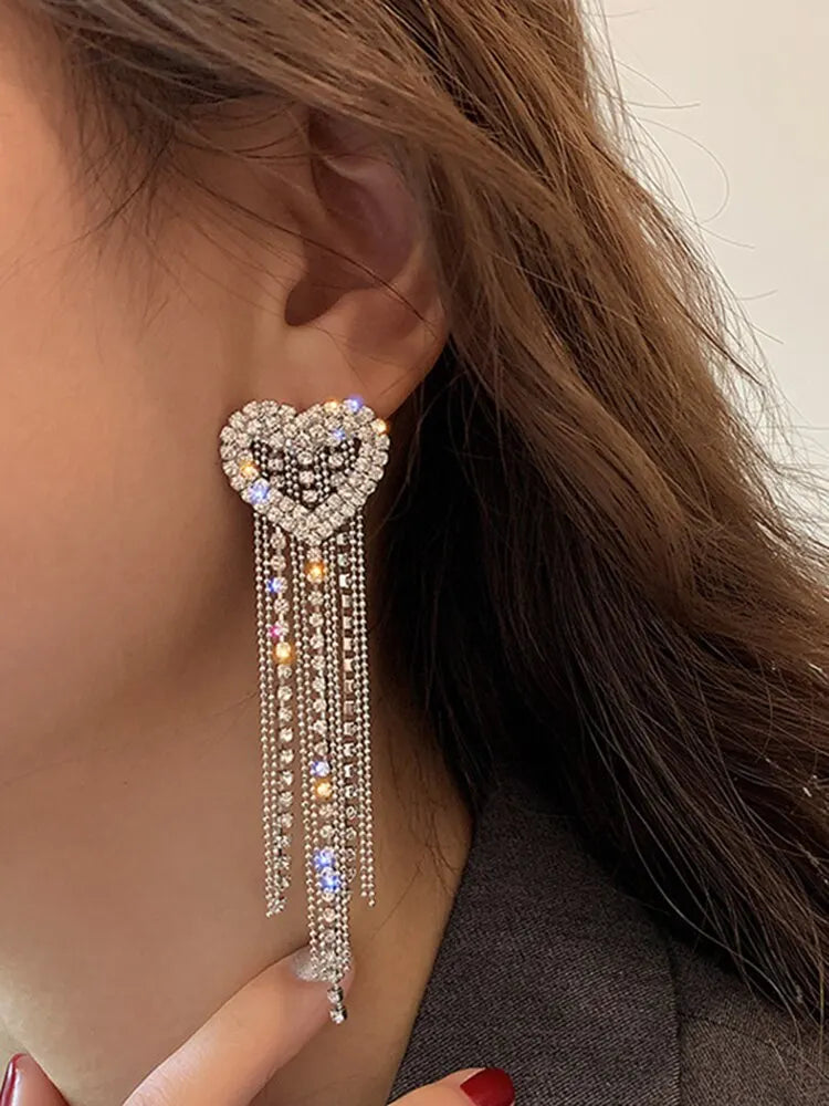 Butterfly Earrings For Women Sparkly Rhinestone Long Tassel Earrings Heart Drop Earrings Wedding Party Jewelry Valentine Gifts C