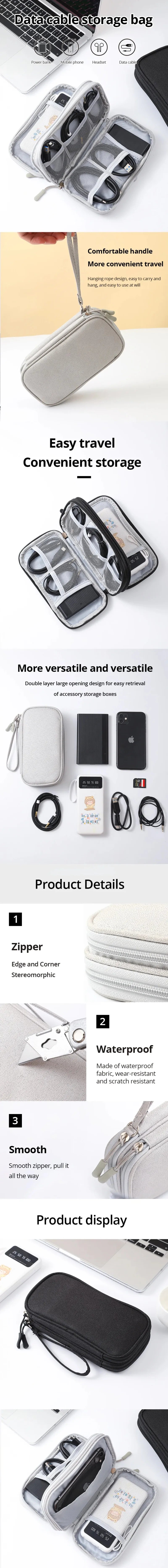 Portable Travel Digital Storage Bag - USB Cable Organizer Headset Charger Case in Grey/Black/Navy for Neatness And Convenience