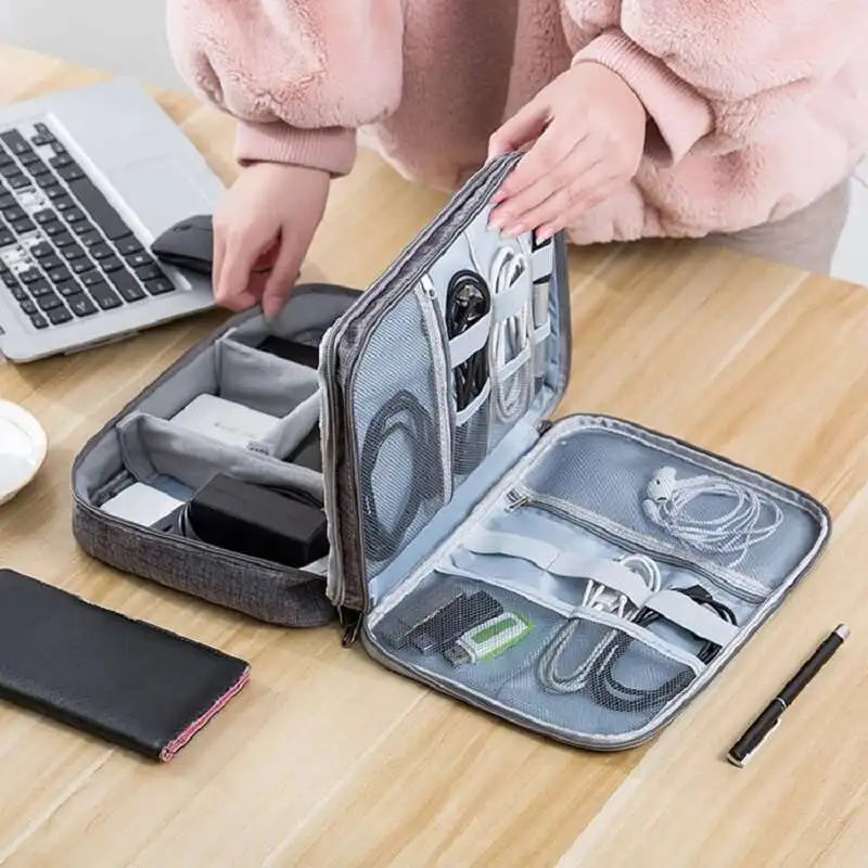 Three Layer Digital Storage Bag Multi-functional Cable Storage Box Portable Waterproof Travel Case for Data Mobile Power Bank