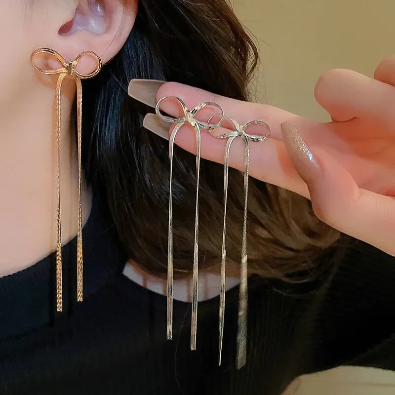 Long Tassel Rhinestones Chains Ear Line Drop Earrings for Women Gold Color Delicate Dangle Earring Hanging Charm Fashion Jewelry
