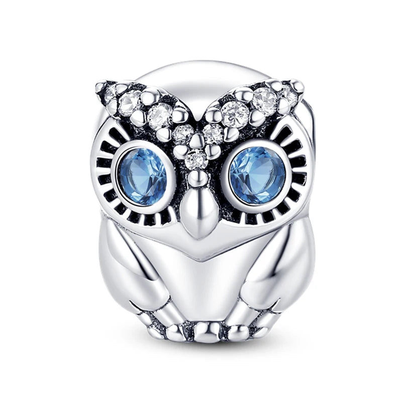 925 Silver Color Mushroom Owl Cat Bone Animal Charms Beads Fit Pandach 925 Original Bracelets Fine DIY Birthday Jewelry Gifts