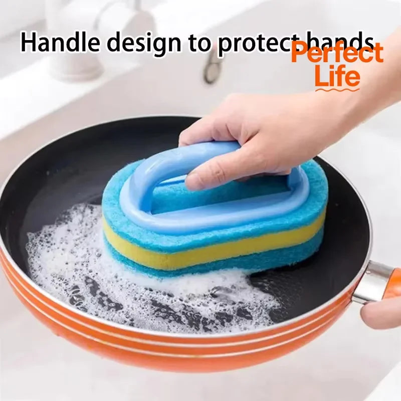 Pot Washing Kitchen Cleaning Brush with Handle - Pot Washing High-Density Thick Scouring Pad Ceramic Tile Wall Cleaning Brush