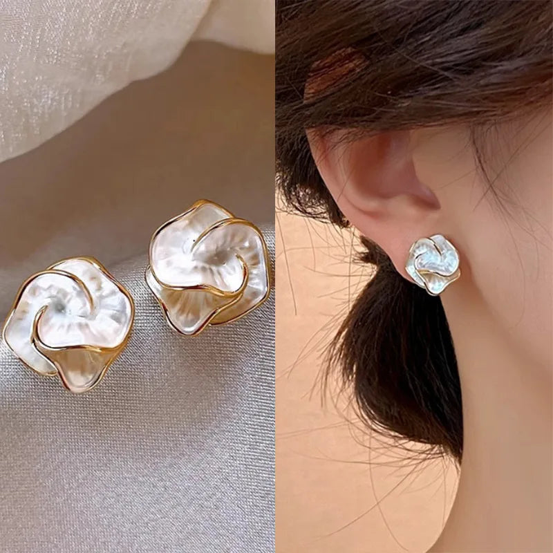 Delicate Camellia Stud Earring For Women Unique Flower Design Ear Stud Temperament White Earrings Daily Jewelry Gift