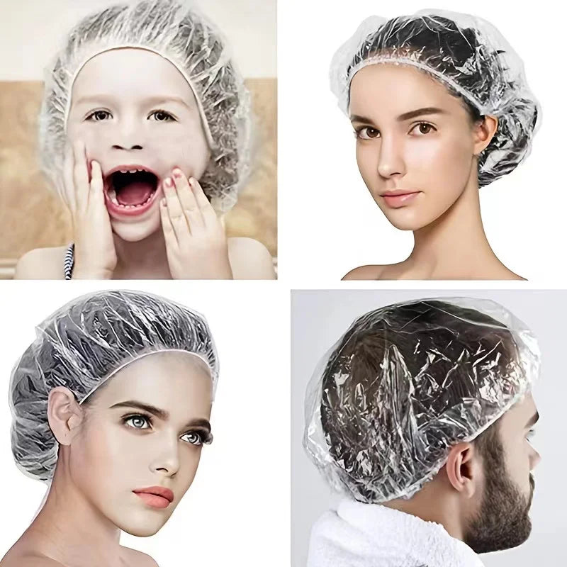 100 Pieces/set Women's Disposable Shower Cap  Plastic Waterproof Head Cover  Pink Spa Salon  Hotel Hair Dye  Elastic Hair Cap