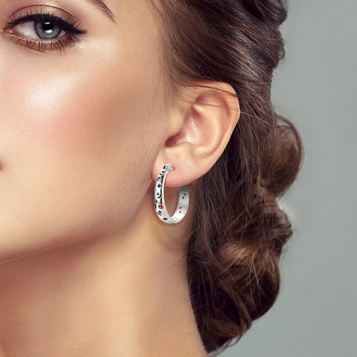 Original 925 Sterling Silver Hoop Earrings Brilliant Starry Sky Earrings For Women Fine Engagement Wedding Birthday Jewelry Gift