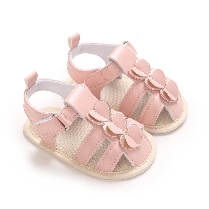 Princess summer sandals with floral/heart-shaped/bow decorations on baby shoelaces, suitable for girls to wear with soft soles