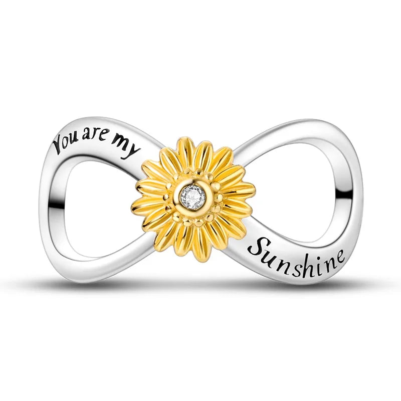 Original 925 Sterling Silver Gold Series DIY Charms Beads Inlaid Zirconium Sun Leopard Pendants Fit Bracelet DIY Jewelry Making