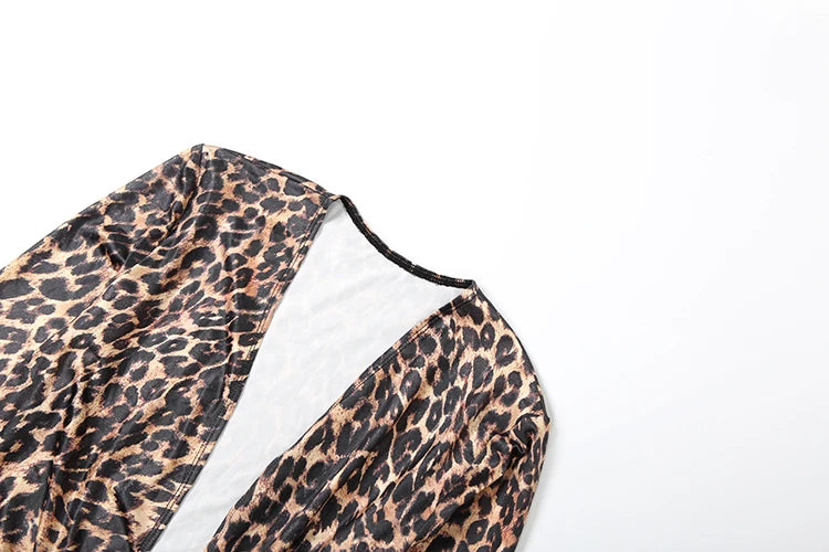 Weird Puss Leopard Print Women Dress Y2K Sexy Deep V-Neck Ruched Ribbon Skinny High Split Nightclub Party Fall Hipster Vestidos